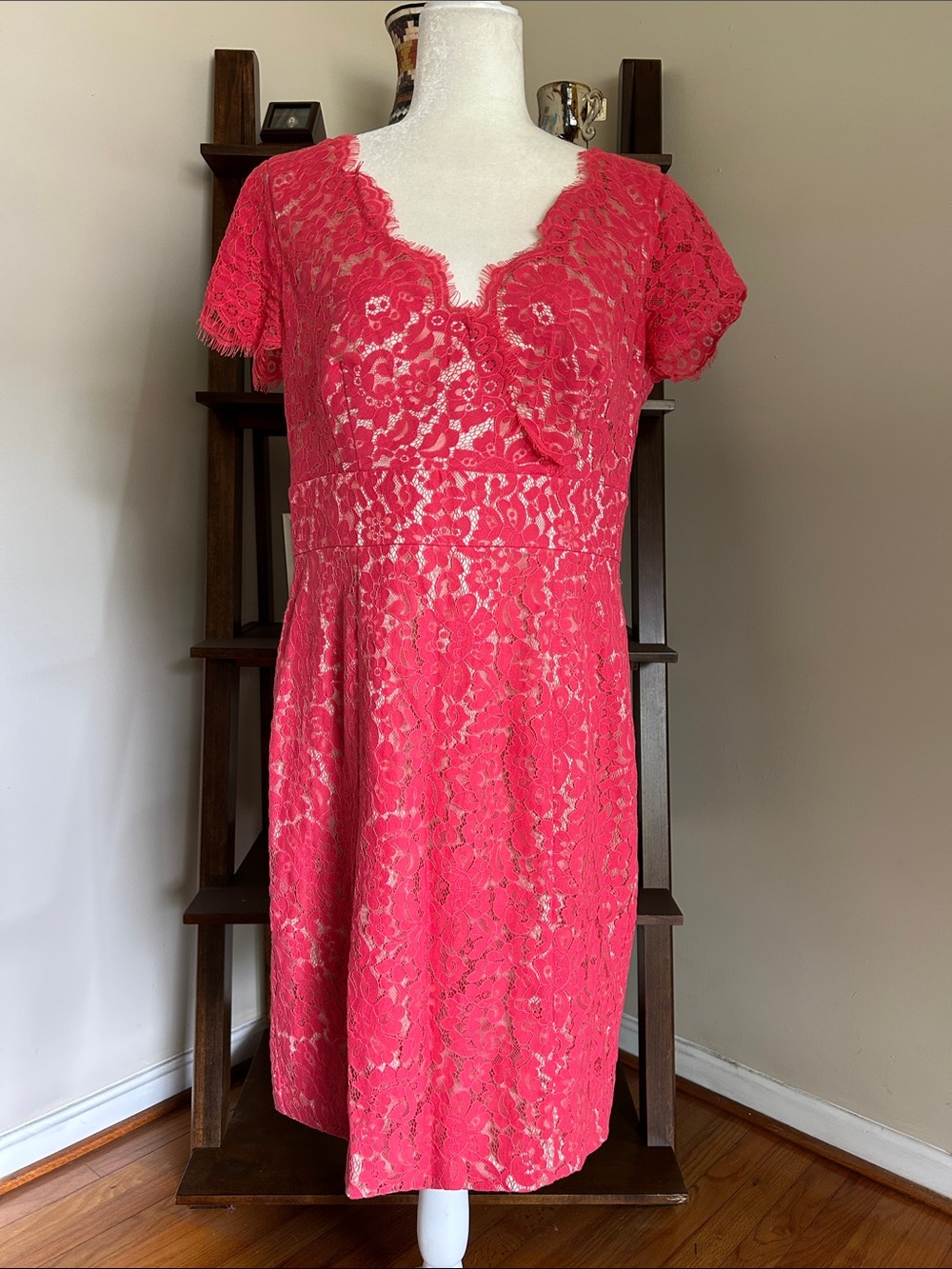 Eliza J Coral Lace Midi Dress